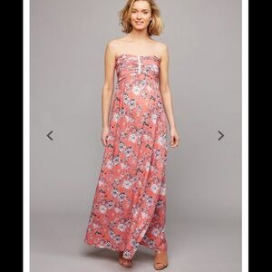 Envie de fraise strapless floral “before during after”maternity maxi dress. NWT!